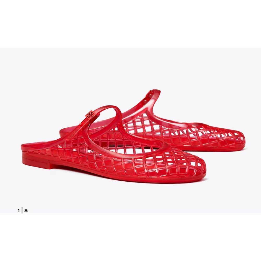 Tory Burch Red Lattice Jelly Slide Sandals